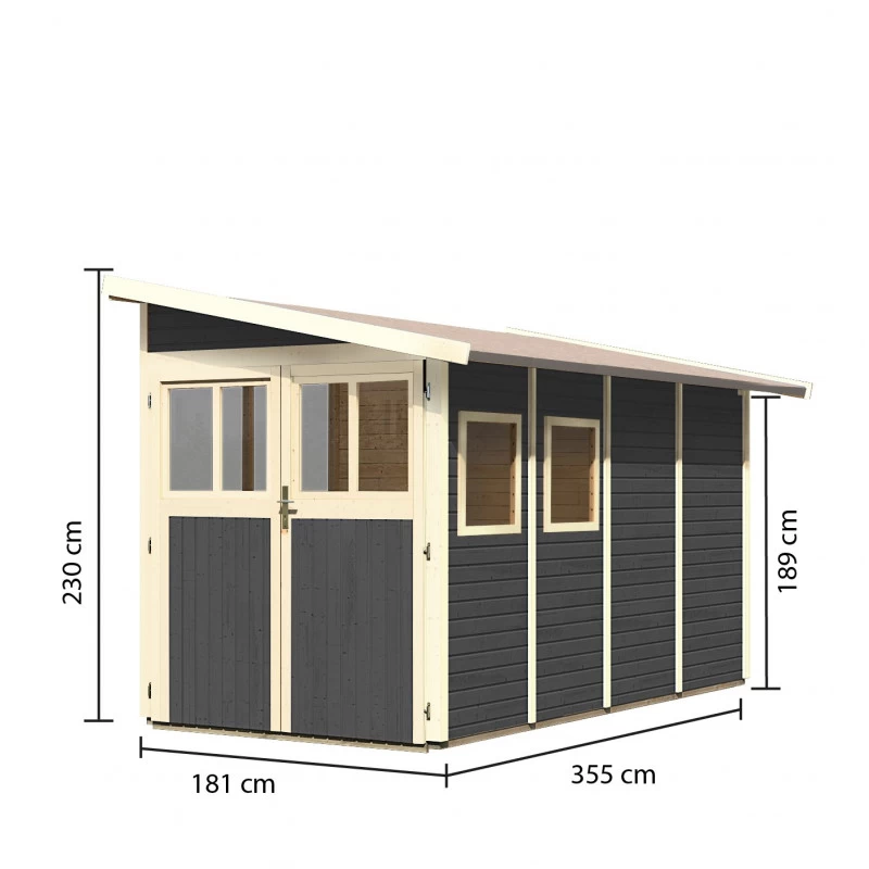 Abri De Jardin Adossé En Bois Vitrifié Gris 6,26m² Wandlitz 4 - Karibu – Image 2