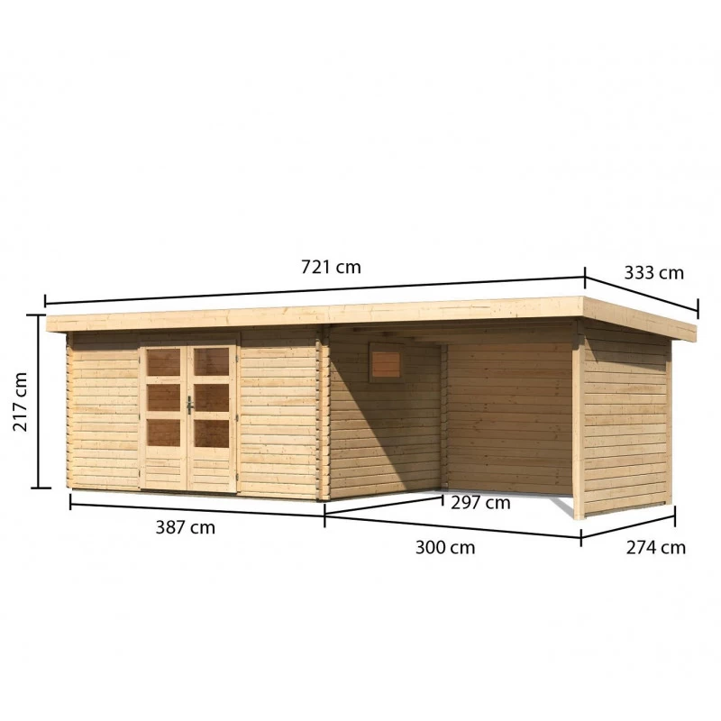 Abri De Jardin 11,49m² En Bois Massif 40mm Trittau 5 Avec Appentis 330cm, Paroi Arrière Et Latérale – Karibu – Image 2