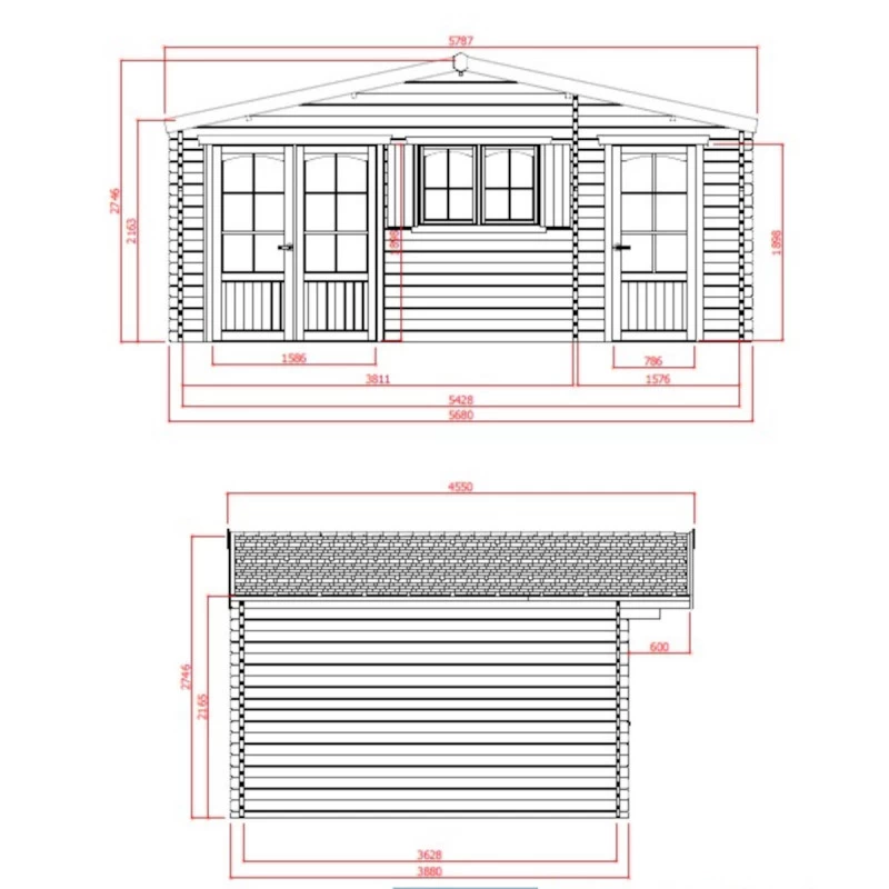 Abri De Jardin 22,04m² En Sapin Blanc FSC 40mm ROSTOCK + Shingles Rouges - SOLID – Image 3