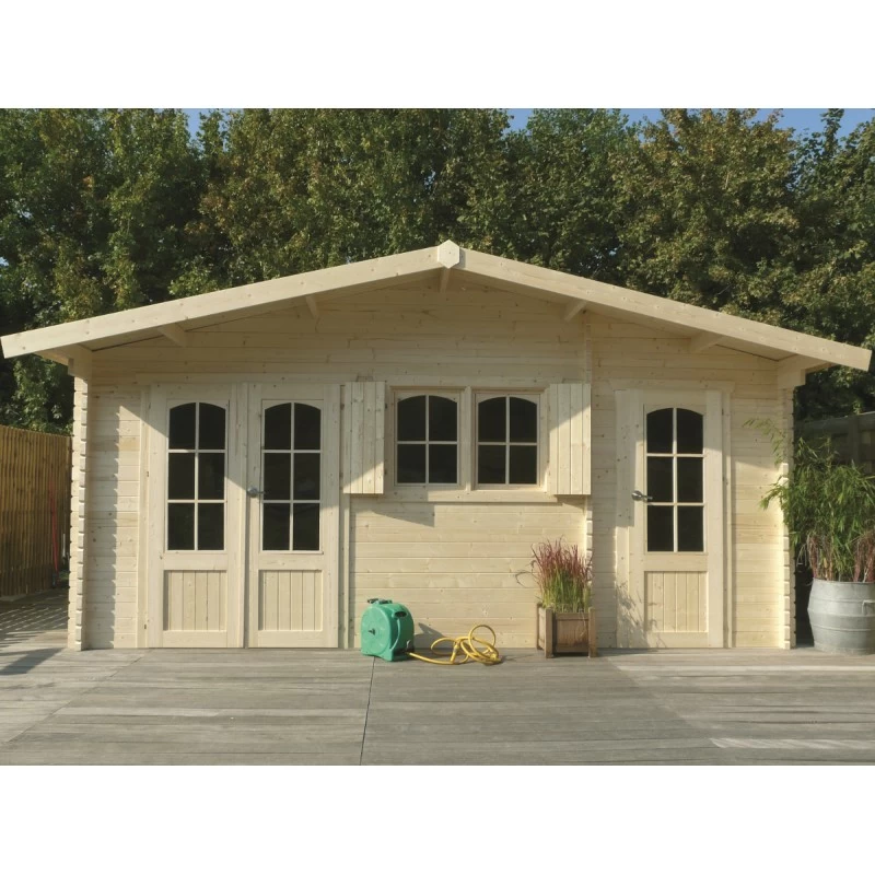 Abri De Jardin 22,04m² En Sapin Blanc FSC 40mm ROSTOCK + Shingles Rouges - SOLID