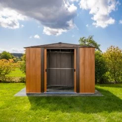 Abri De Jardin 4,26m² Toit Double Pente En Acier Galvanisé Aspect Bois Spacemaker