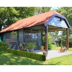 Abri De Jardin 8,88m² Cork En Bois Massif 28mm Avec Terrasse Couverte + Shingles - SOLID