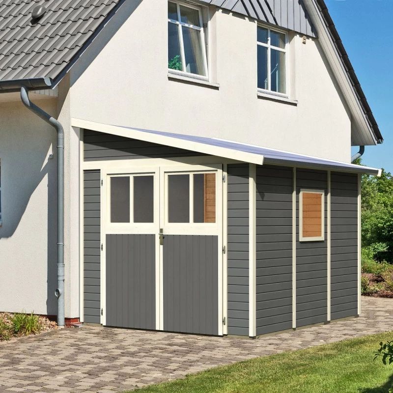 Abri De Jardin Adossé En Bois Gris Terre 6,23m² Bomlitz 3 - Karibu – Image 2