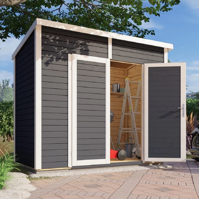 Abri De Jardin En Bois Anthracite 3,49m² Skur 2 + Plancher – Baltic