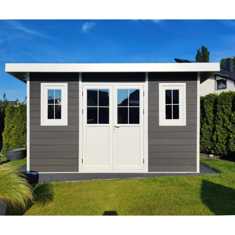 Abri De Jardin En Bois Composite 28mm Anthracite 12m² PREMIUM Toit Monopente - Woodlife Garden