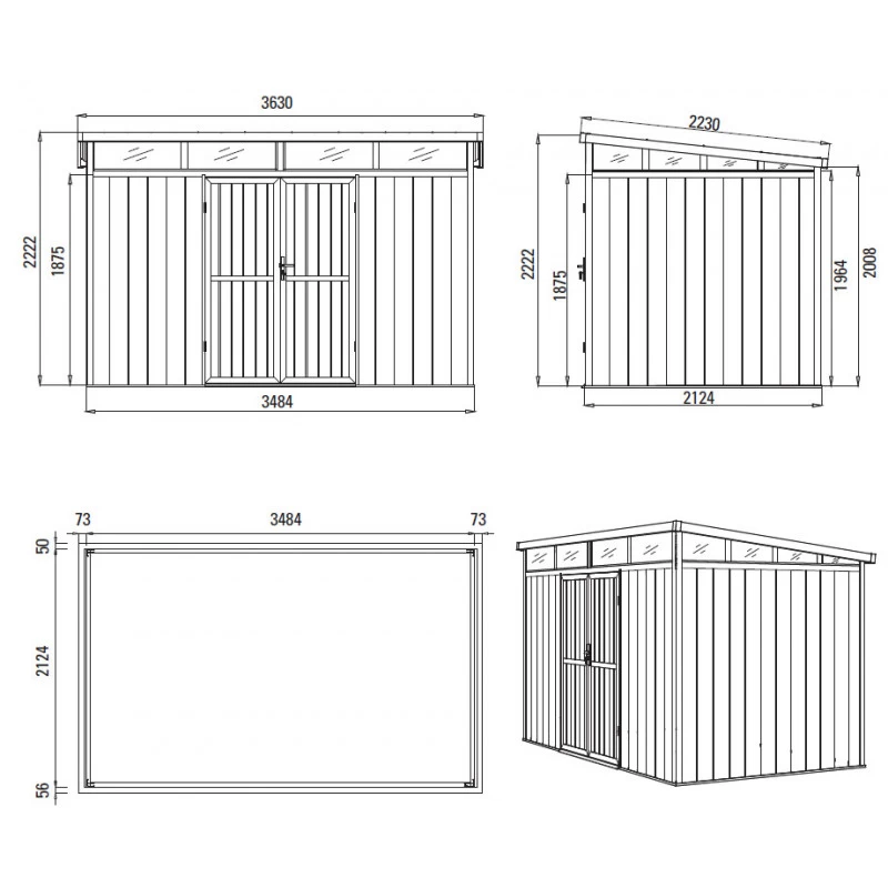 Abri De Jardin En Bois Composite 28mm Anthracite 8,09m² GORDON Skylight - Woodlife Garden – Image 4
