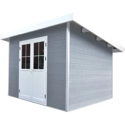 Abri De Jardin En Bois Composite 28mm Gris Clair 4,41m² PREMIUM Toit Plat - Woodlife Garden