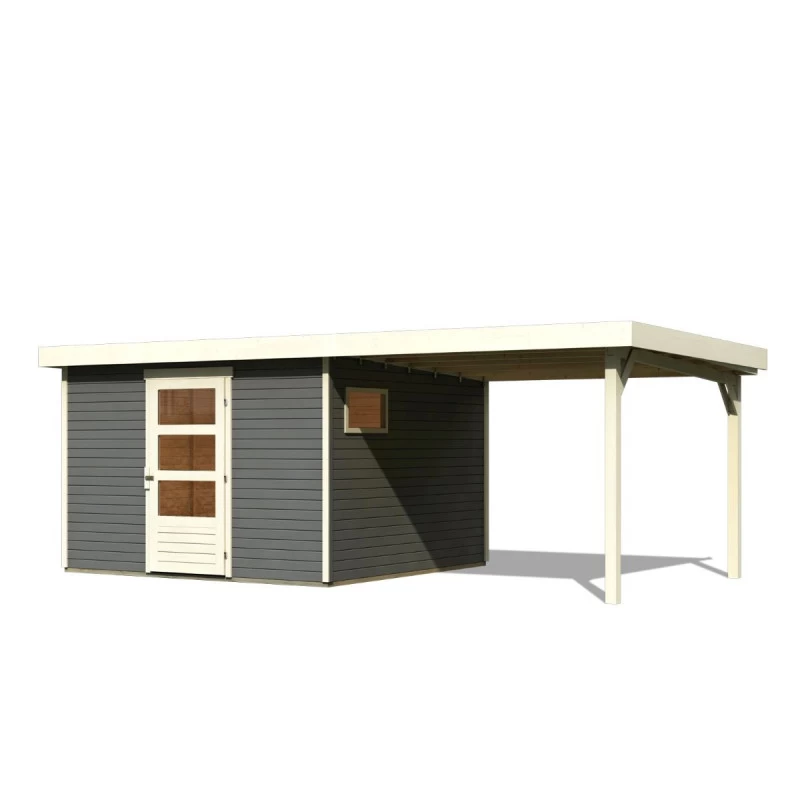 Abri De Jardin En Bois Gris Terre 9,24m² Freiburg 6 Avec Appentis De 2,80 M - Karibu – Image 2