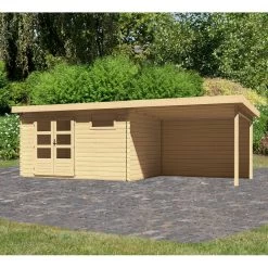 Abri De Jardin En Bois Massif 11,49m² Bastrup 8 Avec Appentis 300cm Et Paroi Arrière – Karibu