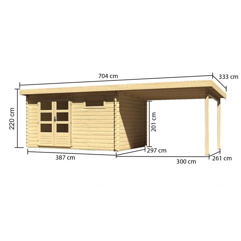 Abri De Jardin En Bois Massif 11,49m² Bastrup 8 Avec Appentis 300cm – Karibu – Image 2