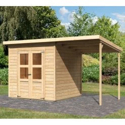 Abri De Jardin En Bois Massif 4,54m² Merseburg 4 + Appentis 169x194cm- Karibu