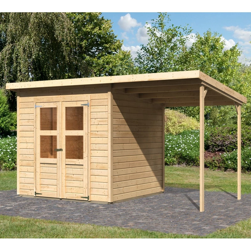 Abri De Jardin En Bois Massif 4,54m² Merseburg 4 + Appentis 169x194cm- Karibu