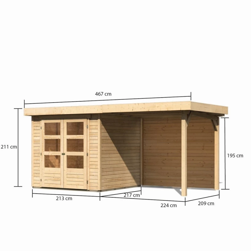 Abri De Jardin En Bois Massif 4,62m² Askola 2 Avec Appentis 240cm Et Paroi Arrière – Karibu – Image 2