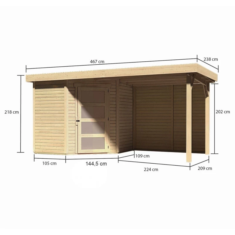 Abri De Jardin En Bois Massif 4,62m² Schwandorf 3 Avec Appentis 240cm Et Paroi Arrière – Karibu – Image 2
