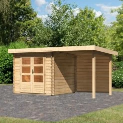 Abri De Jardin En Bois Massif 5,62m² Bastrup 2 Avec Appentis 200cm Et Paroi Arrière – Karibu