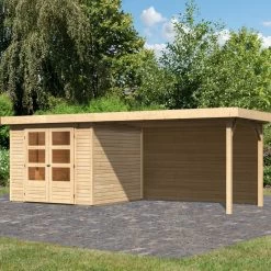 Abri De Jardin En Bois Massif 5,95m² Askola 3,5 Avec Appentis 280cm Et Paroi Arrière – Karibu
