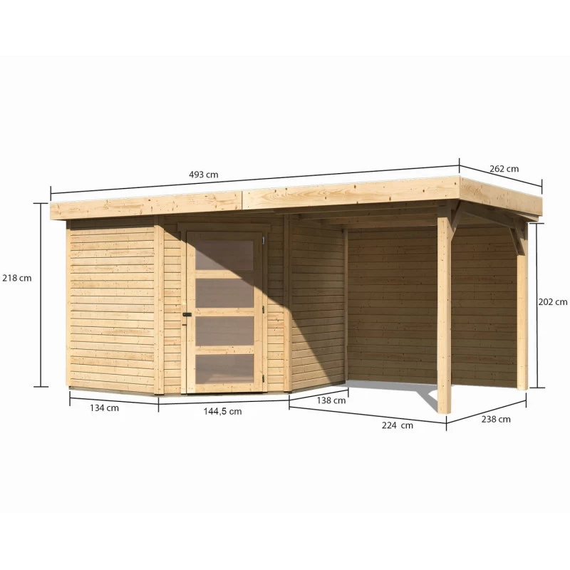 Abri De Jardin En Bois Massif 5,95m² Schwandorf 5 Avec Appentis 240cm Et Paroi Arrière – Karibu – Image 2
