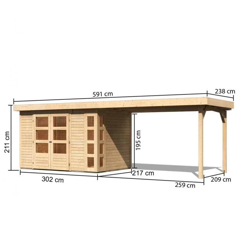 Abri De Jardin En Bois Massif 6,55m² Kerko 4 Avec Appentis 280cm – Karibu – Image 2