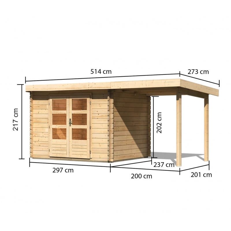 Abri De Jardin En Bois Massif 7,04m² Bastrup 3 Avec Appentis 200cm – Karibu – Image 2