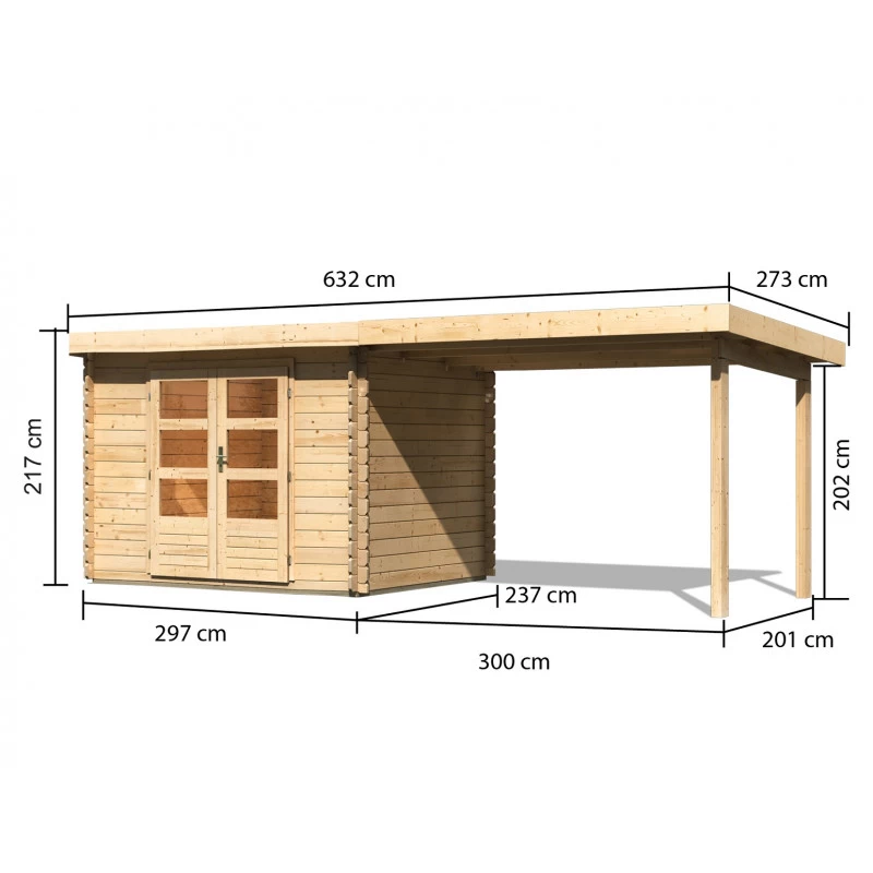 Abri De Jardin En Bois Massif 7,04m² Bastrup 3 Avec Appentis 300cm – Karibu – Image 2