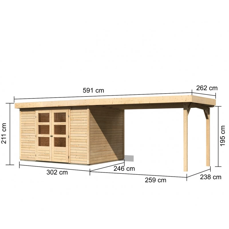 Abri De Jardin En Bois Massif 7,43m² Askola 5 Avec Appentis 280cm – Karibu – Image 2