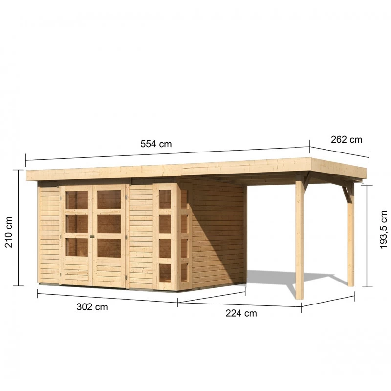 Abri De Jardin En Bois Massif 7,43m² Kerko 5 Avec Appentis 240cm – Karibu – Image 2