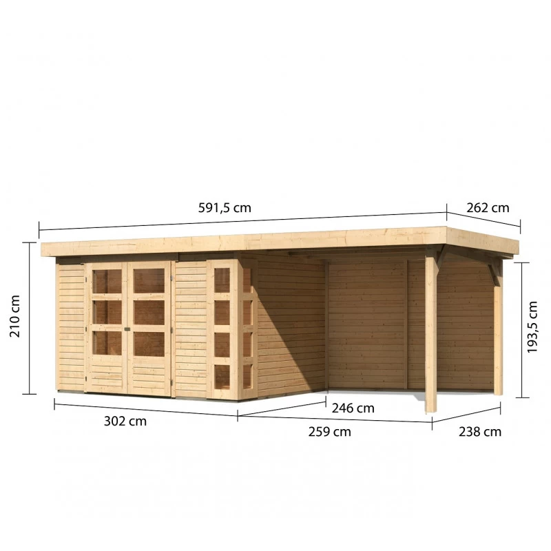 Abri De Jardin En Bois Massif 7,43m² Kerko 5 Avec Appentis 280cm Et Paroi Arrière – Karibu – Image 2