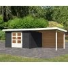 Abri De Jardin En Bois Massif Anthracite 10,60m² Bastrup 7 Avec Appentis 300cm Et Paroi Arrière – Karibu