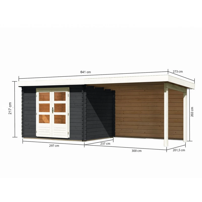 Abri De Jardin En Bois Massif Anthracite 7,04m² Bastrup 3 Avec Appentis 300cm Et Paroi Arrière – Karibu – Image 3