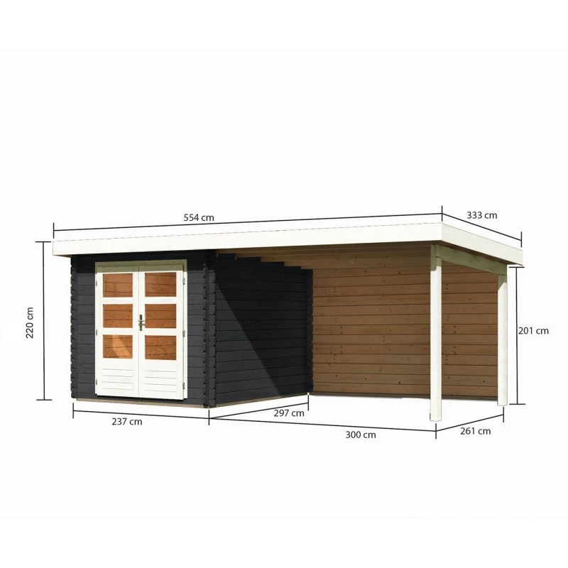 Abri De Jardin En Bois Massif Anthracite 7,04m² Bastrup 4 Avec Appentis 300cm Et Paroi Arrière – Karibu – Image 2