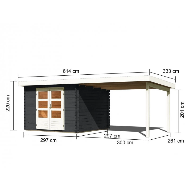 Abri De Jardin En Bois Massif Anthracite 8,82m² Bastrup 5 Avec Appentis 300cm – Karibu – Image 3