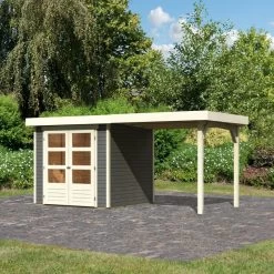Abri De Jardin En Bois Massif Gris Terre 4,62m² Askola 2 Avec Appentis 240cm – Karibu