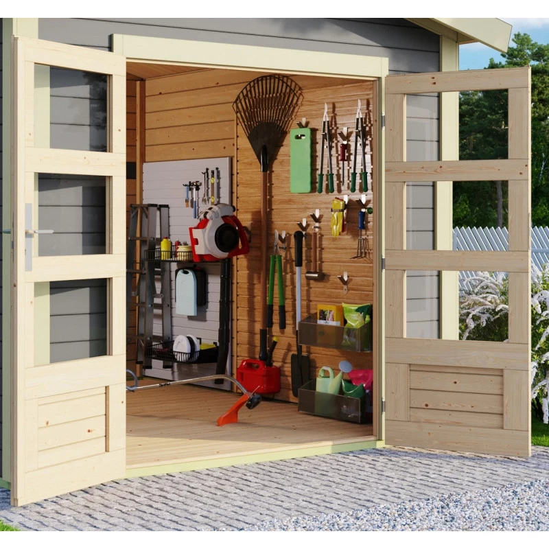 Abri De Jardin En Bois Massif Gris Terre 5,95m² Theres 3 Avec Deux Auvents – Karibu – Image 4
