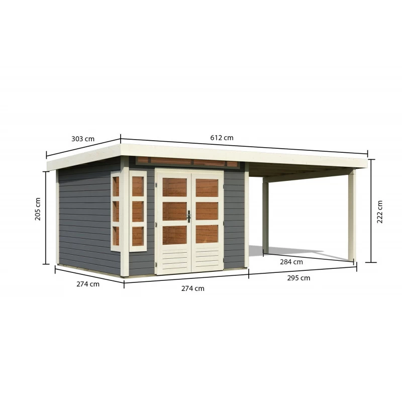 Abri De Jardin En Bois Massif Gris Terre 7,50m² Kastorf 6 Avec Appentis 320cm – Karibu – Image 2