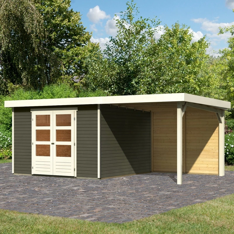 Abri De Jardin En Bois Massif Gris Terre 9,24m² Askola 6 Avec Appentis 240cm Et Paroi Arrière - Karibu – Image 6