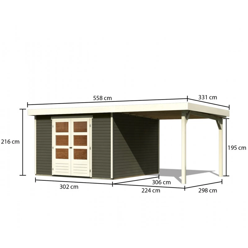Abri De Jardin En Bois Massif Gris Terre 9,24m² Askola 6 Avec Appentis 240cm - Karibu – Image 2