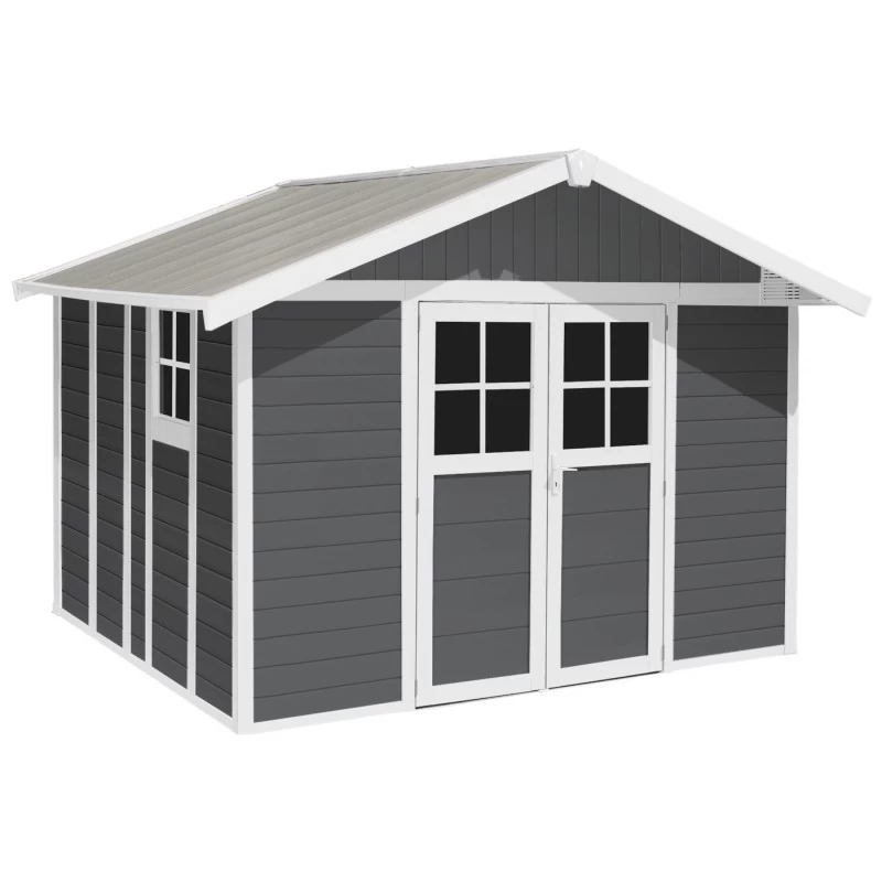 Abri De Jardin En PVC 11,2m² DECO Gris Foncé Et Blanc Grosfillex + Kit Ancrage Offert – Image 2