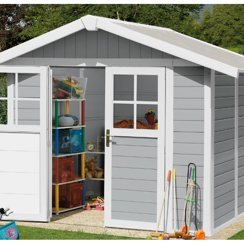 Abri De Jardin En PVC 4,9m² DECO Gris Clair Et Blanc Grosfillex + Kit Ancrage Offert – Image 2