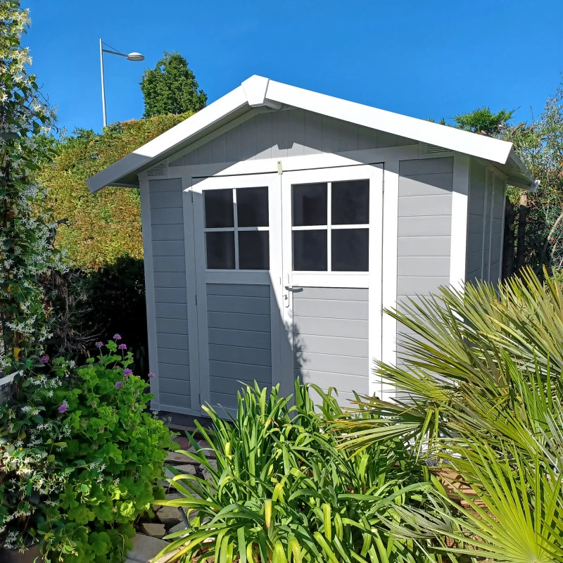 Abri De Jardin En PVC 4,9m² DECO Gris Clair Et Blanc Grosfillex + Kit Ancrage Offert – Image 4