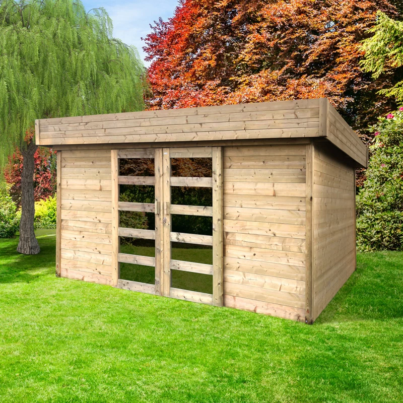 Abri De Jardin Stockholm 11,42m² En Bois Traité Autoclave 28mm Avec Double Porte - SOLID