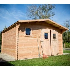 Abri De Jardin En Douglas DOMMAR 15,27m² Madriers 28mm + Couverture Onduline - HABRITA