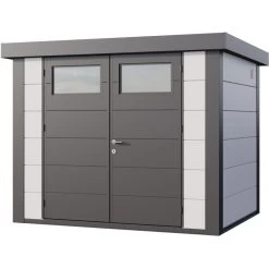 Abri En Acier Galvanisé Gris Blanc 5,6m² Avec Double Porte Eleganto 2721 Telluria