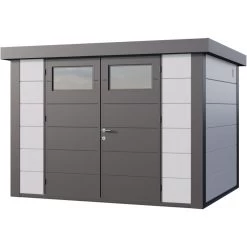 Abri En Acier Galvanisé Gris Blanc 7,1m² Avec Double Porte Eleganto 3024 Telluria