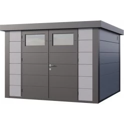 Abri En Acier Galvanisé Gris Clair 8,9m² Avec Double Porte Eleganto 3030 Telluria