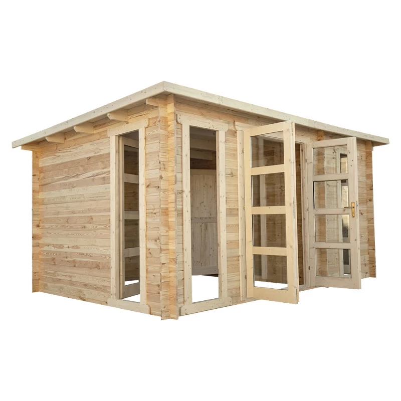 Abri En Bois Cloisonné 15m² MODERNE Traité Marron 28mm Gardy Shelter – Image 6