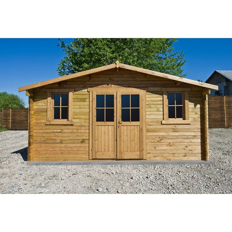 Abri En Bois Massif 16m² PLUS 28mm Traité Teinté Marron Gardy Shelter – Image 2