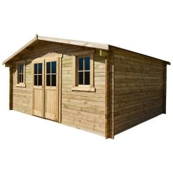 Abri En Bois Massif 16m² PLUS 28mm Traité Teinté Marron Gardy Shelter