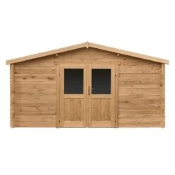 Abri En Bois Massif 16m² PRIMO 28mm Traité Teinté Marron Gardy Shelter