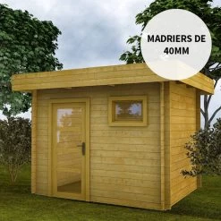 Abri En Bois Massif 7,5m² MODERNE Teinté Marron - Madriers 40mm Gardy Shelter