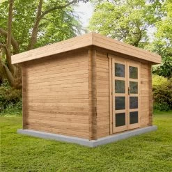 Abri En Bois Massif 9m² MODERNE Traité Marron 28mm Gardy Shelter